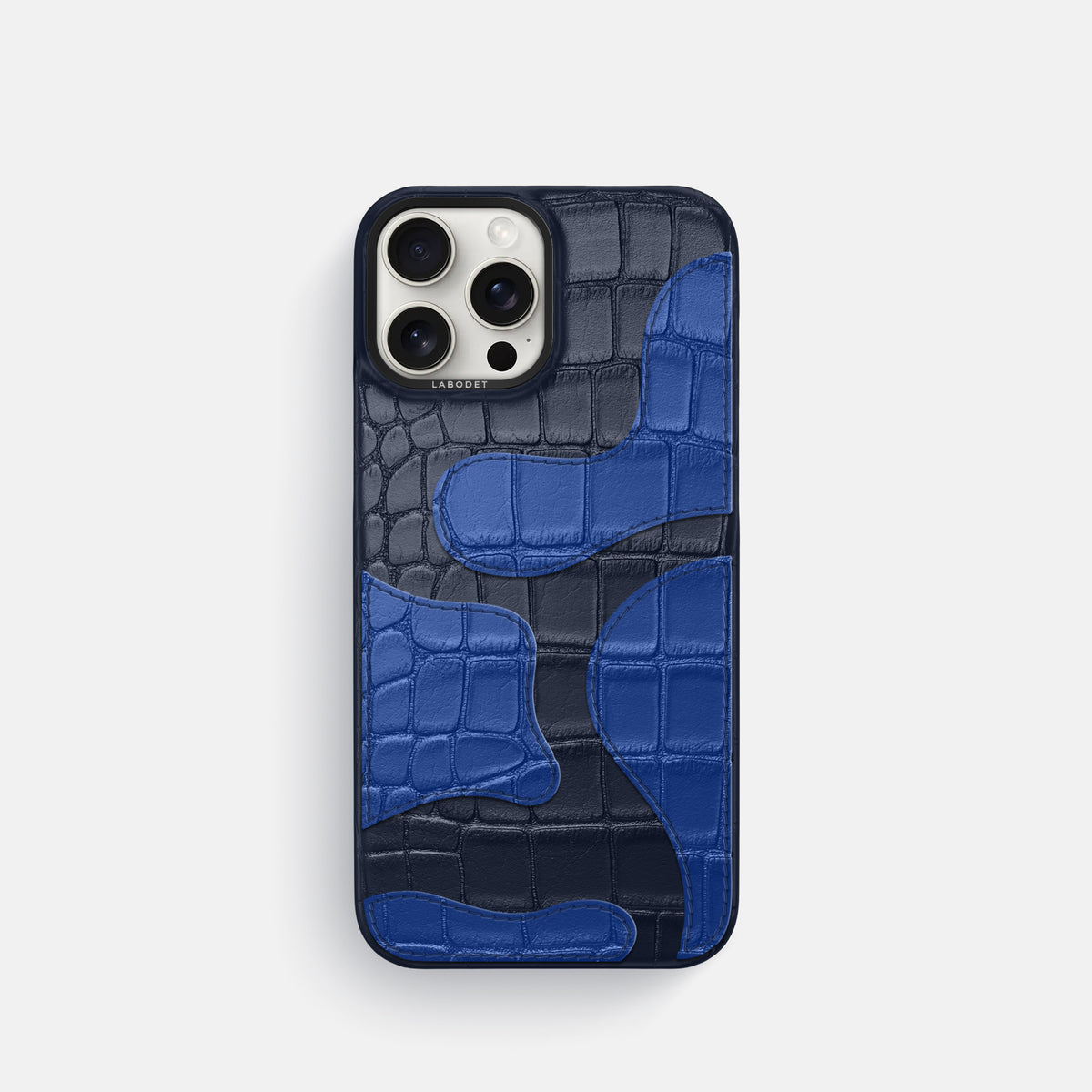 Navy Blue iPhone 16 Pro Classic Case Camouflage In Alligator with Black Metal -1 | Navy-Blue-Black