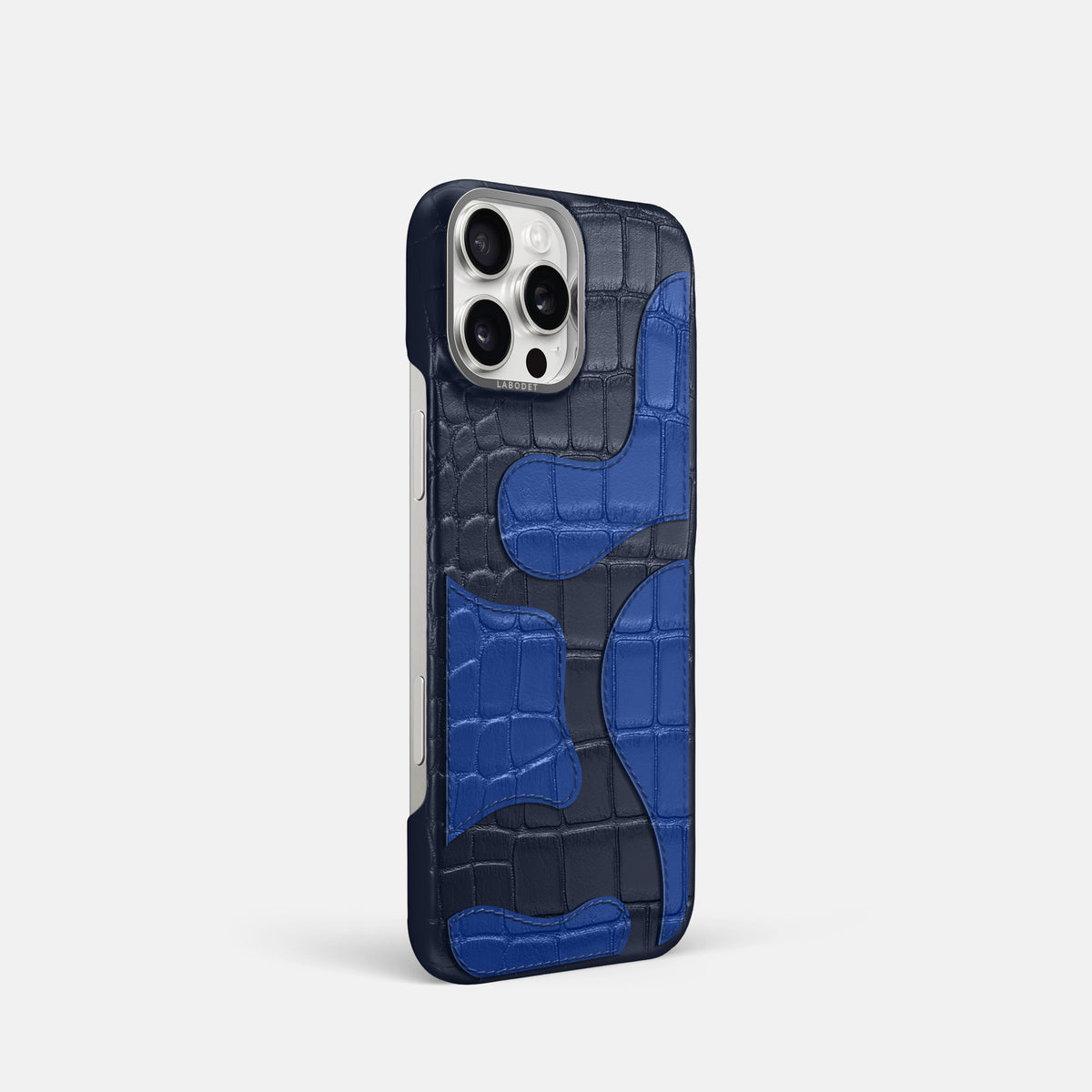 Navy Blue iPhone 16 Pro Classic Case Camouflage In Alligator with Steel Metal -2 | Navy-Blue-Steel