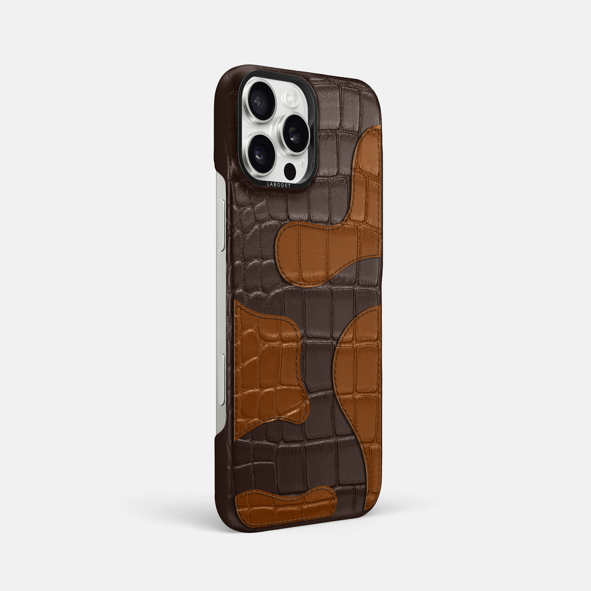 Dark-Brown iPhone 16 Pro Max Classic Case Camouflage In Alligator with Black Metal -2 | Dark-Brown-Black