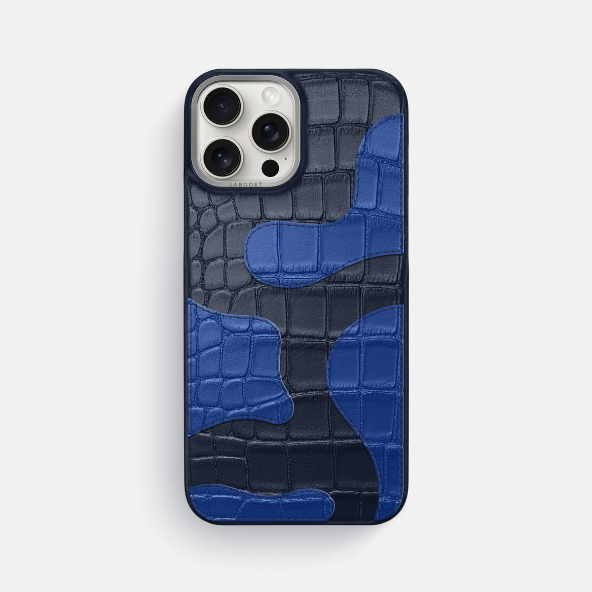 Navy Blue iPhone 16 Pro Max Classic Case Camouflage In Alligator with Steel Metal -1 | Navy-Blue-Steel
