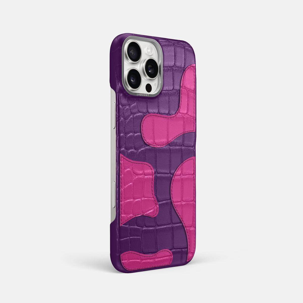 Purple iPhone 16 Pro Max Classic Case Camouflage In Alligator with Steel Metal -2 | Purple-Steel