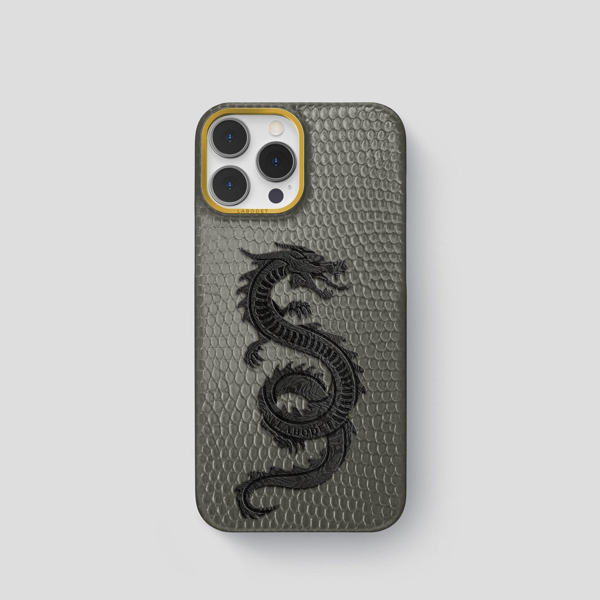 Grey iPhone 14 Pro Classic Case with Gold Metal -1 | Grey-Gold