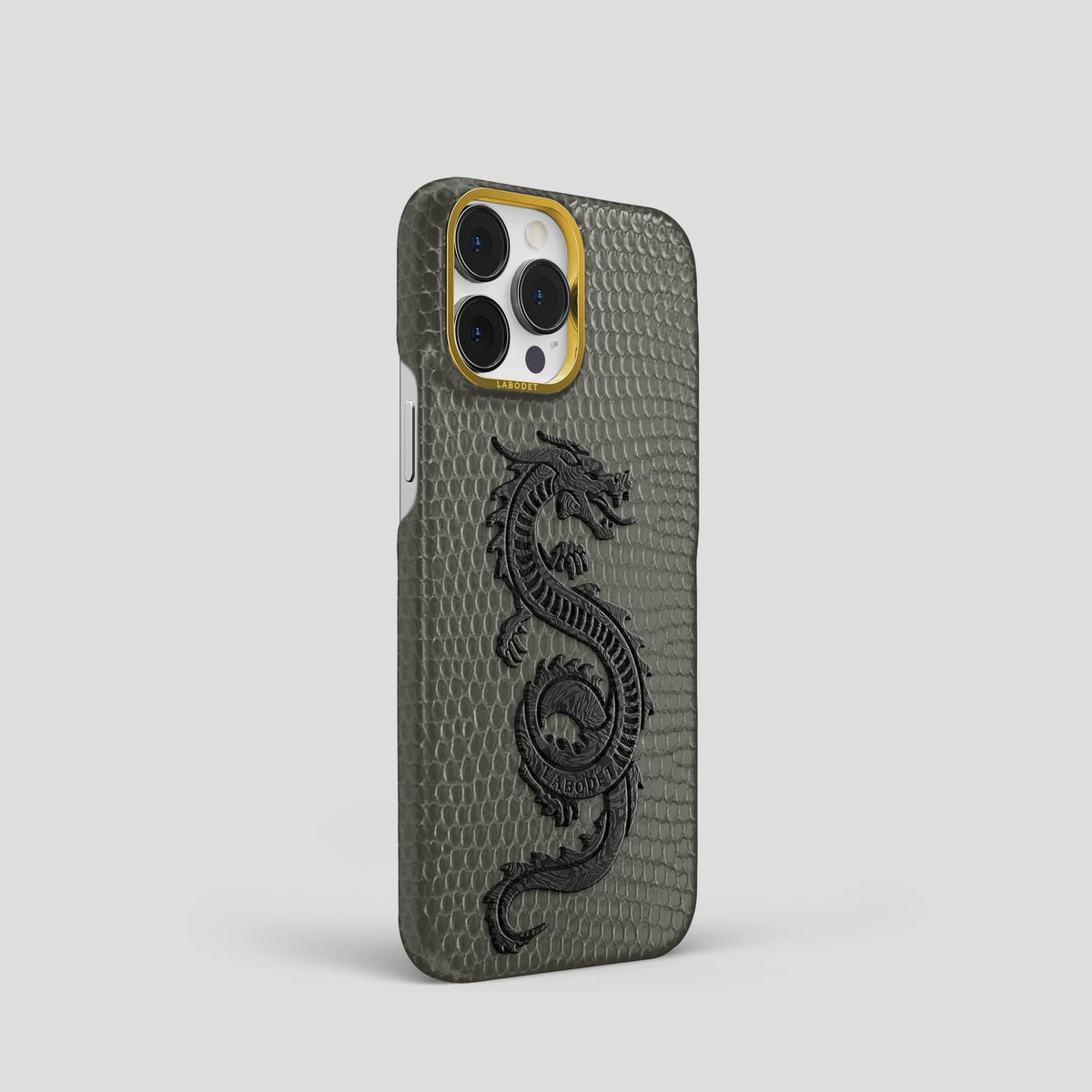 Grey iPhone 14 Pro Classic Case with Gold Metal -2 | Grey-Gold