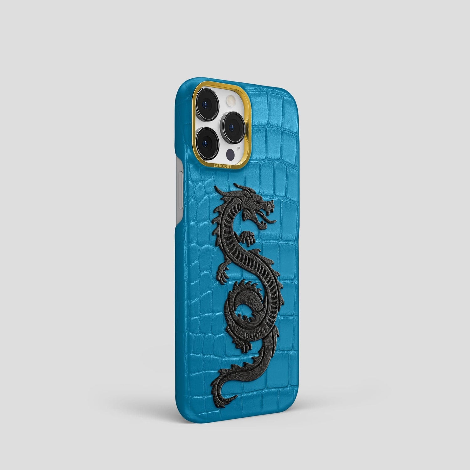 Curaçao-Blue iPhone 14 Pro Classic Case Alligator with Gold Metal -2 | Curaçao-Blue-Gold