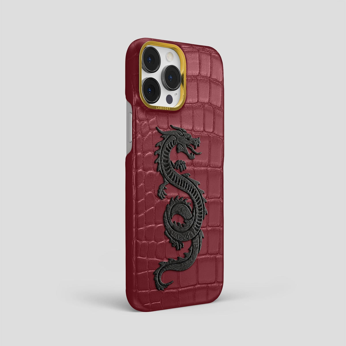 Burgundy iPhone 14 Pro Max Classic Case Alligator with Gold Metal -2 | Burgundy-Gold