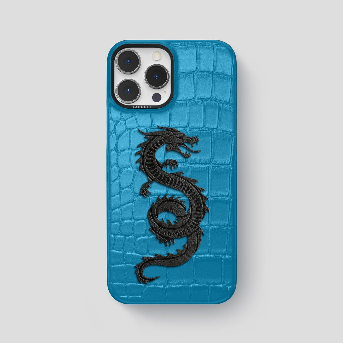 Curaçao-Blue iPhone 14 Pro Max Classic Case Alligator with Black Metal -1 | Curaçao-Blue-Black