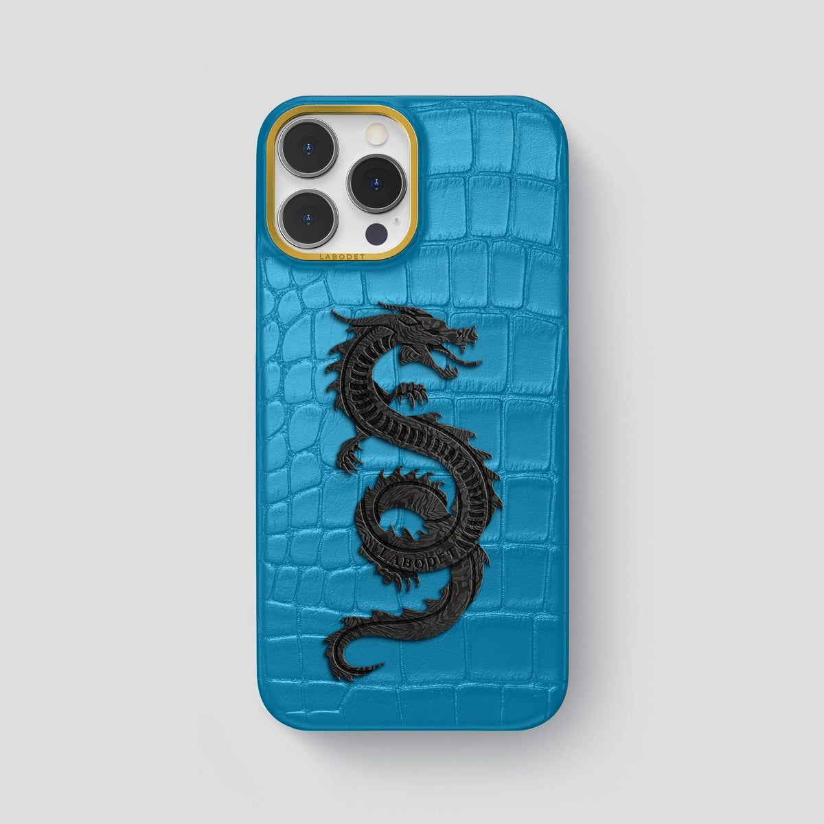Curaçao-Blue iPhone 14 Pro Max Classic Case Alligator with Gold Metal -1 | Curaçao-Blue-Gold
