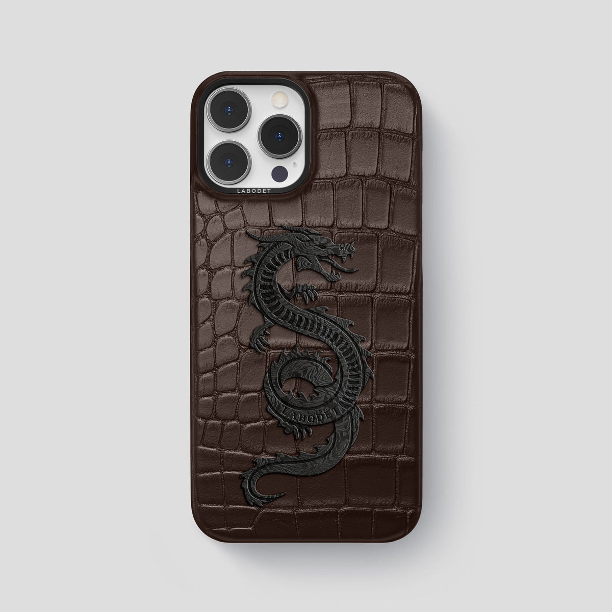 Dark Brown iPhone 14 Pro Max Classic Case Alligator with Black Metal -1 | Dark-Brown-Black