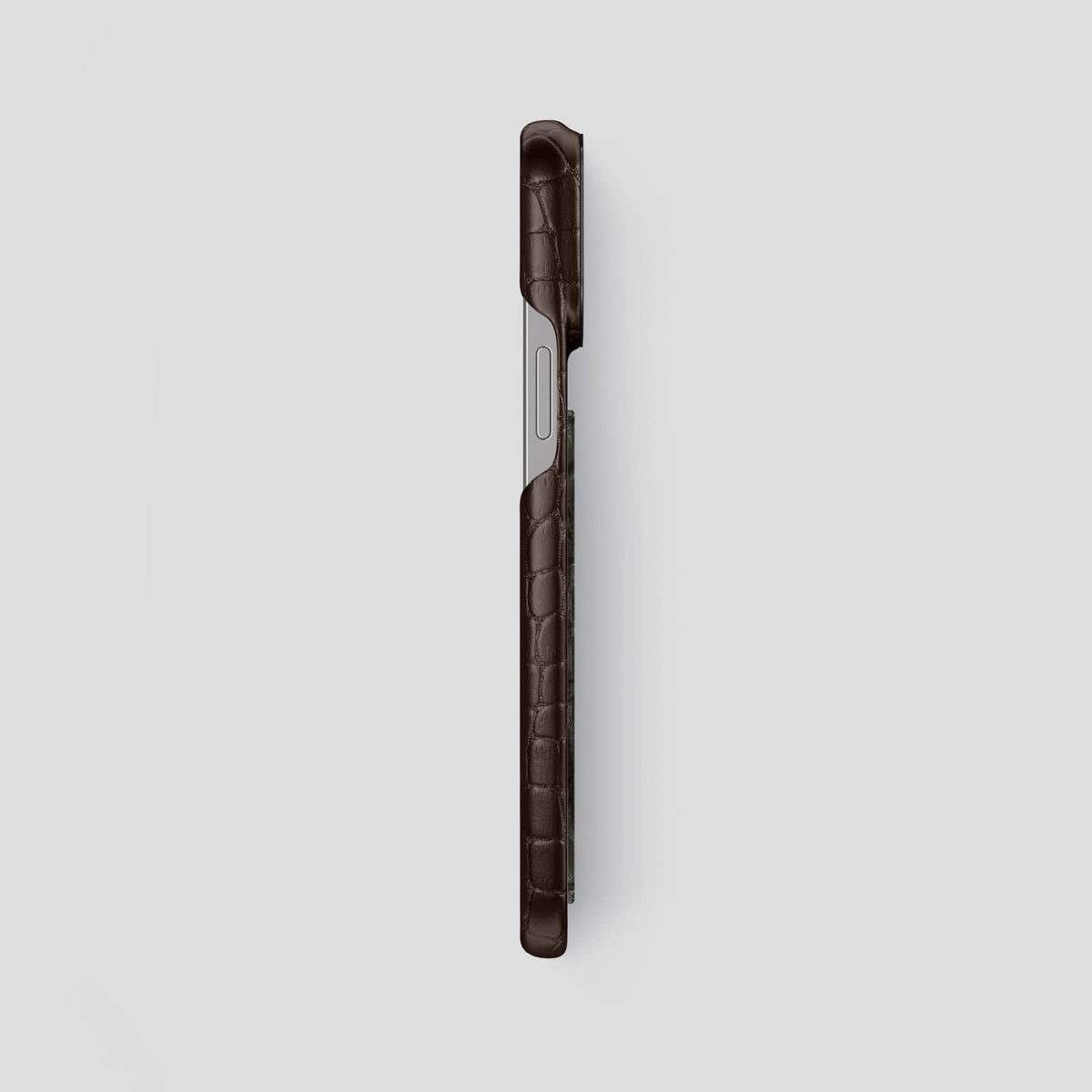Dark Brown iPhone 14 Pro Max Classic Case Alligator with Black Metal -3 | Dark-Brown-Black