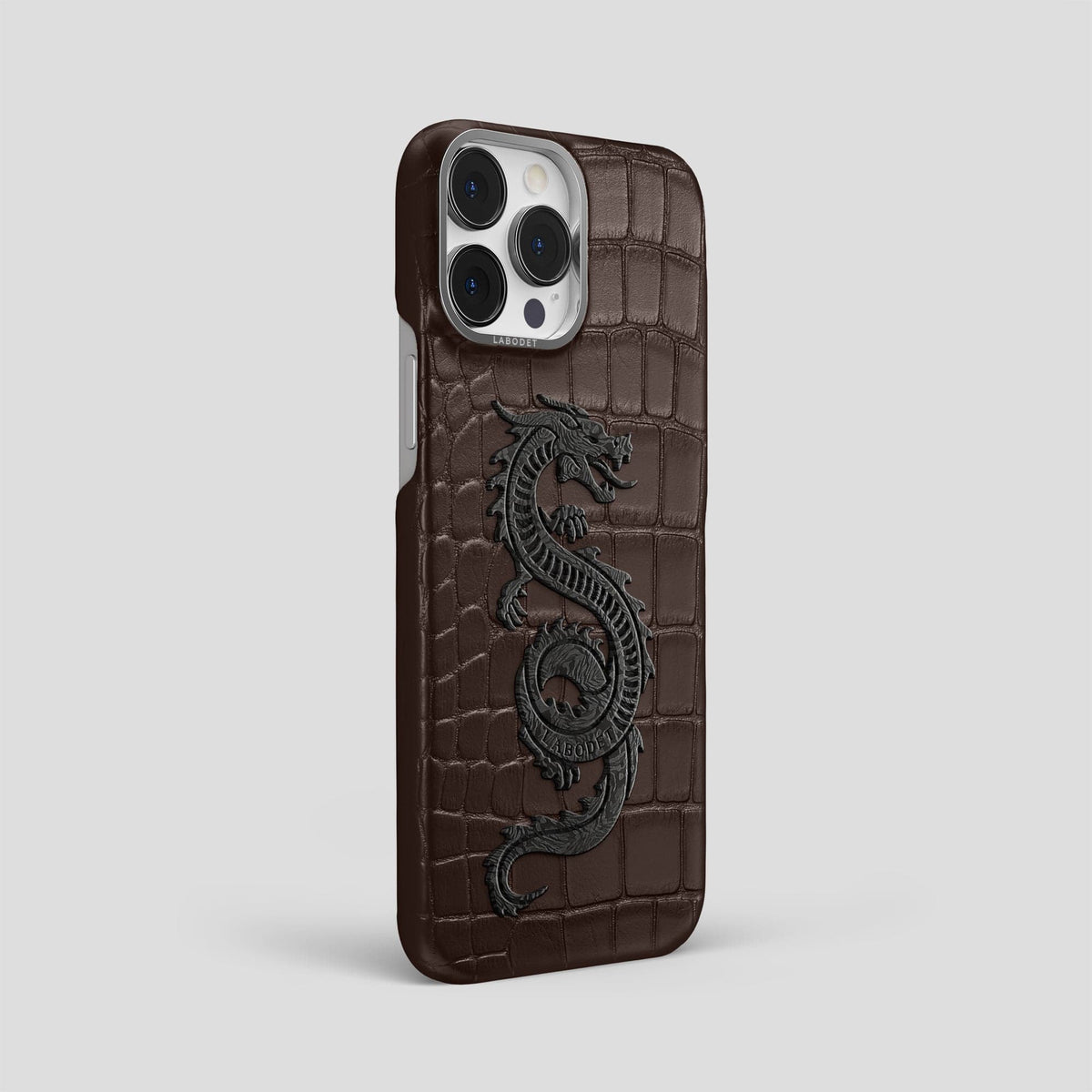 Dark Brown iPhone 14 Pro Max Classic Case Alligator with Steel Metal -2 | Dark-Brown-Steel