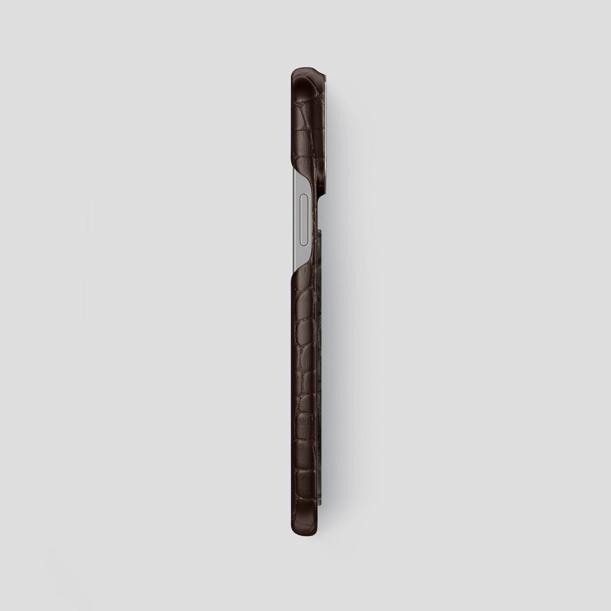 Dark Brown iPhone 14 Pro Max Classic Case Alligator with Steel Metal -3 | Dark-Brown-Steel