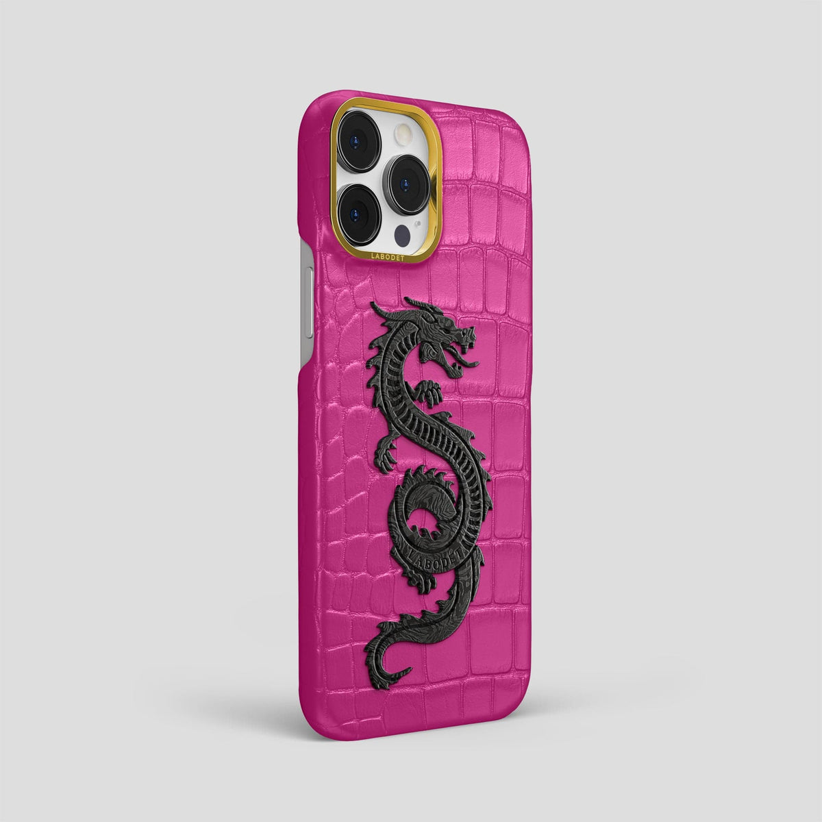 Fuchsia iPhone 14 Pro Max Classic Case Alligator with Gold Metal -2 | Fuchsia-Gold