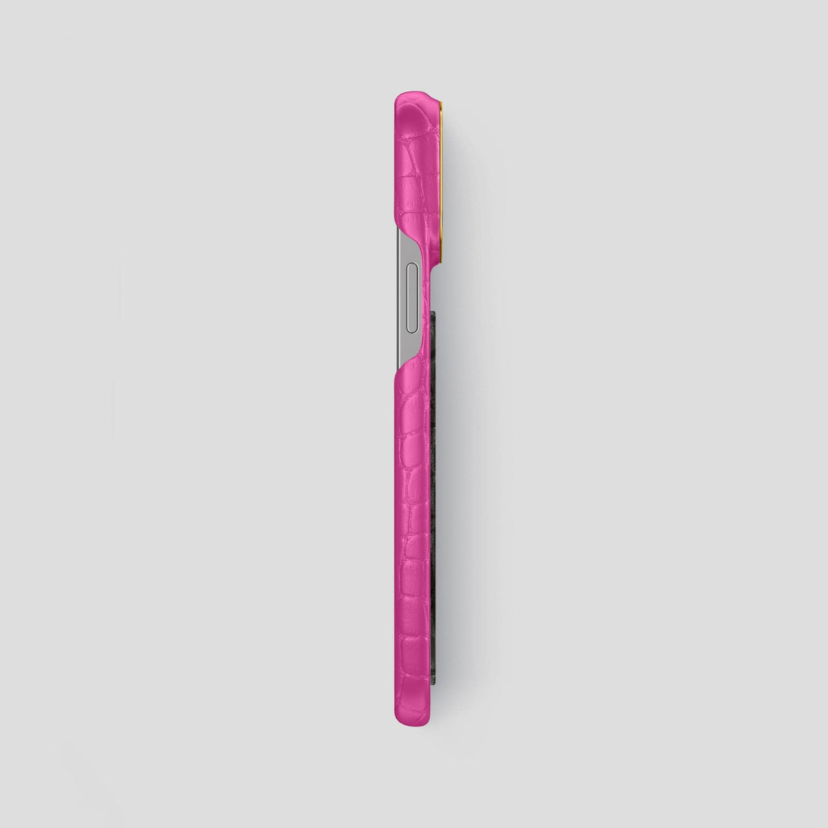 Fuchsia iPhone 14 Pro Max Classic Case Alligator with Gold Metal -3 | Fuchsia-Gold