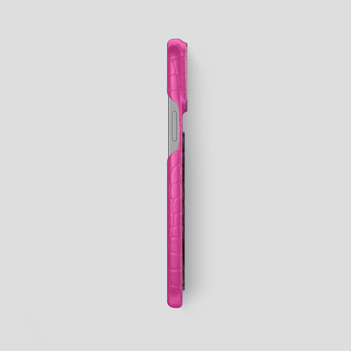 Fuchsia iPhone 14 Pro Max Classic Case Alligator with Steel Metal -3 | Fuchsia-Steel