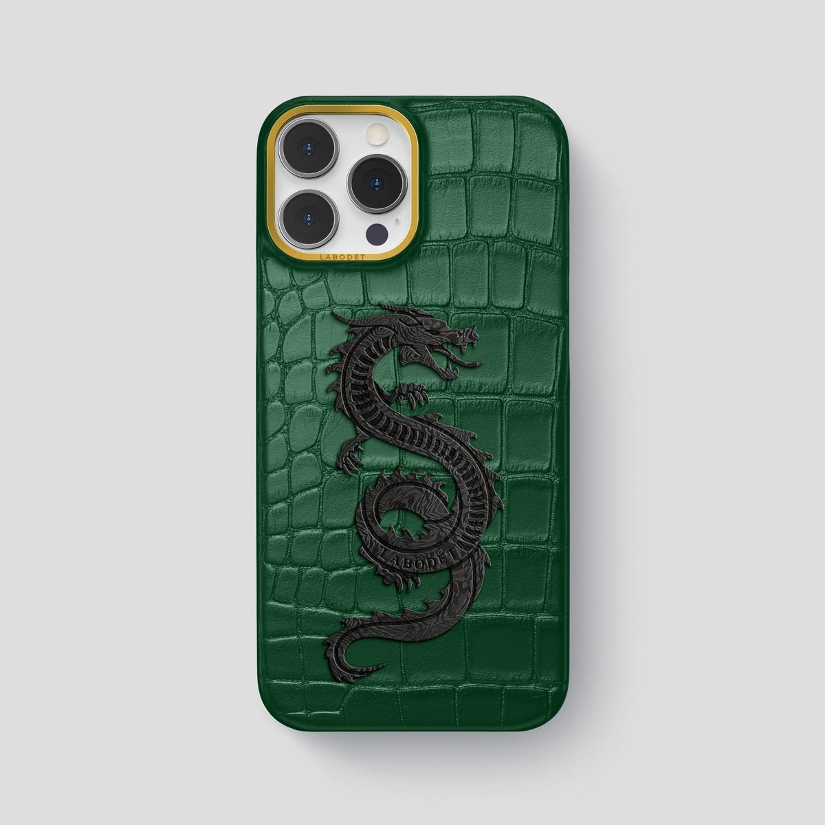 Forest-Green iPhone 14 Pro Max Classic Case Alligator with Gold Metal -1 | Forest-Green-Gold
