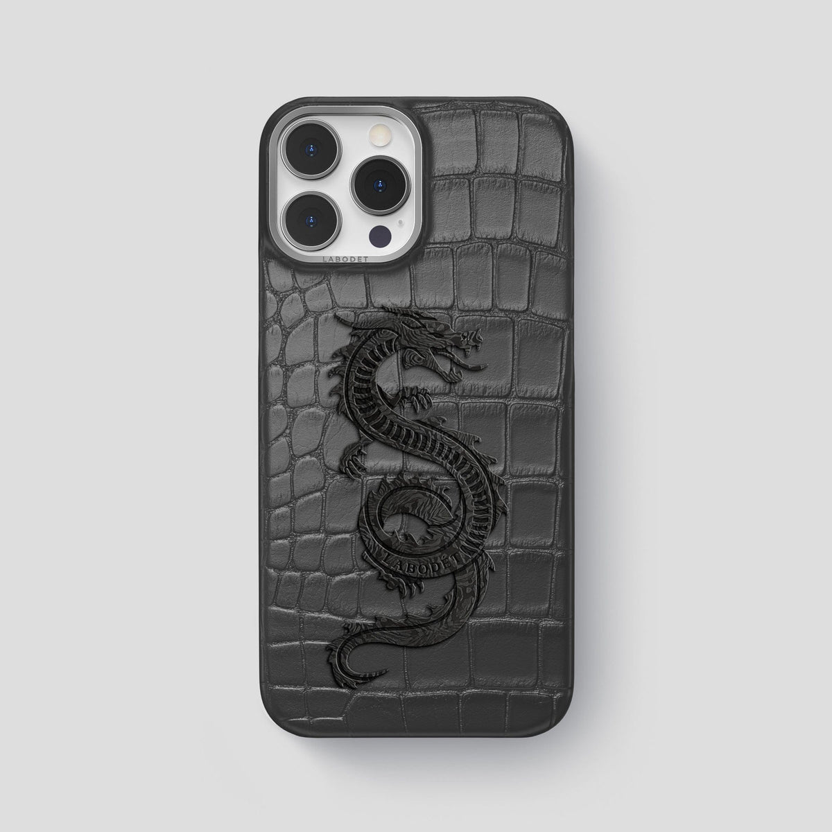 Grey iPhone 14 Pro Max Classic Case Alligator with Steel Metal -1 | Grey-Steel