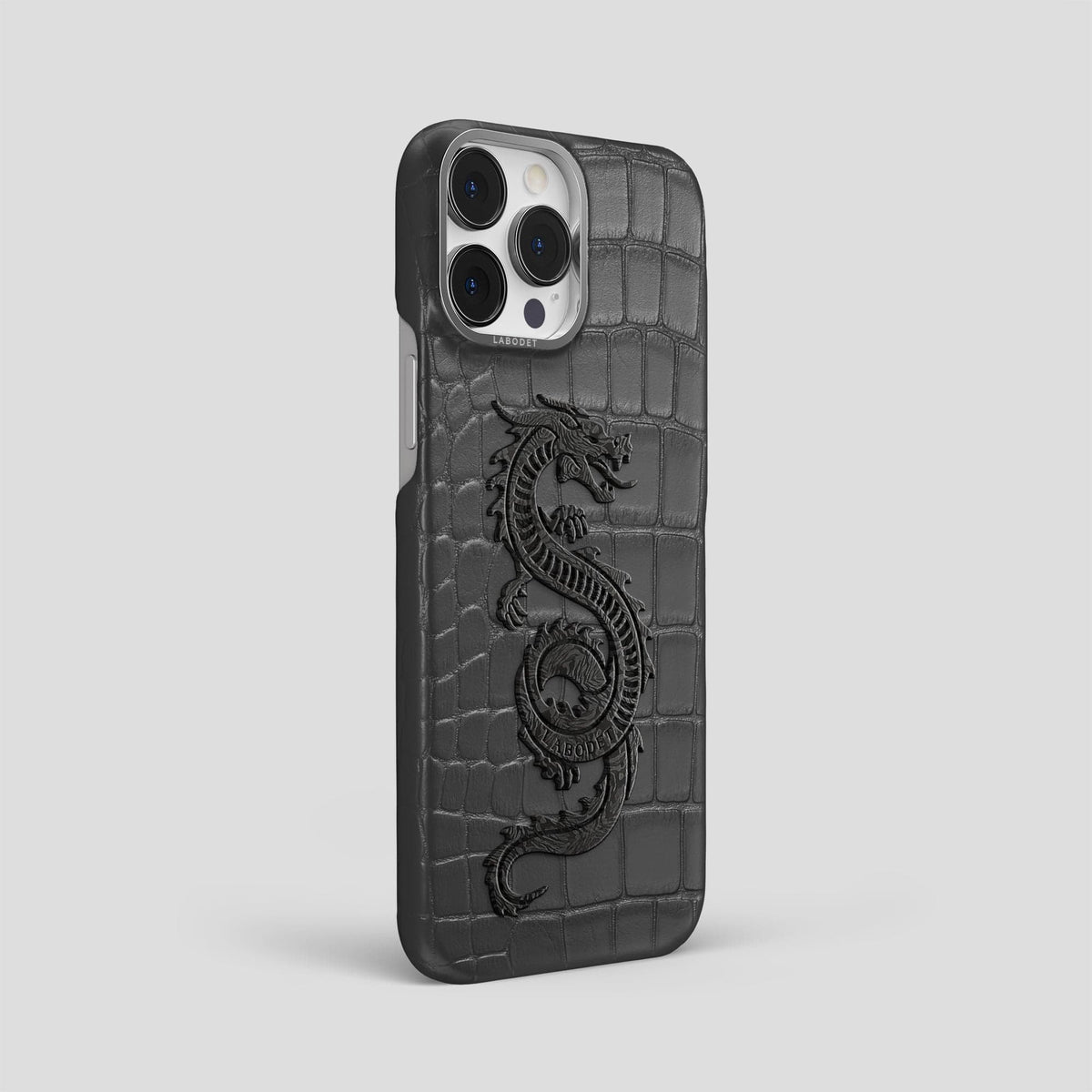 Grey iPhone 14 Pro Max Classic Case Alligator with Steel Metal -2 | Grey-Steel