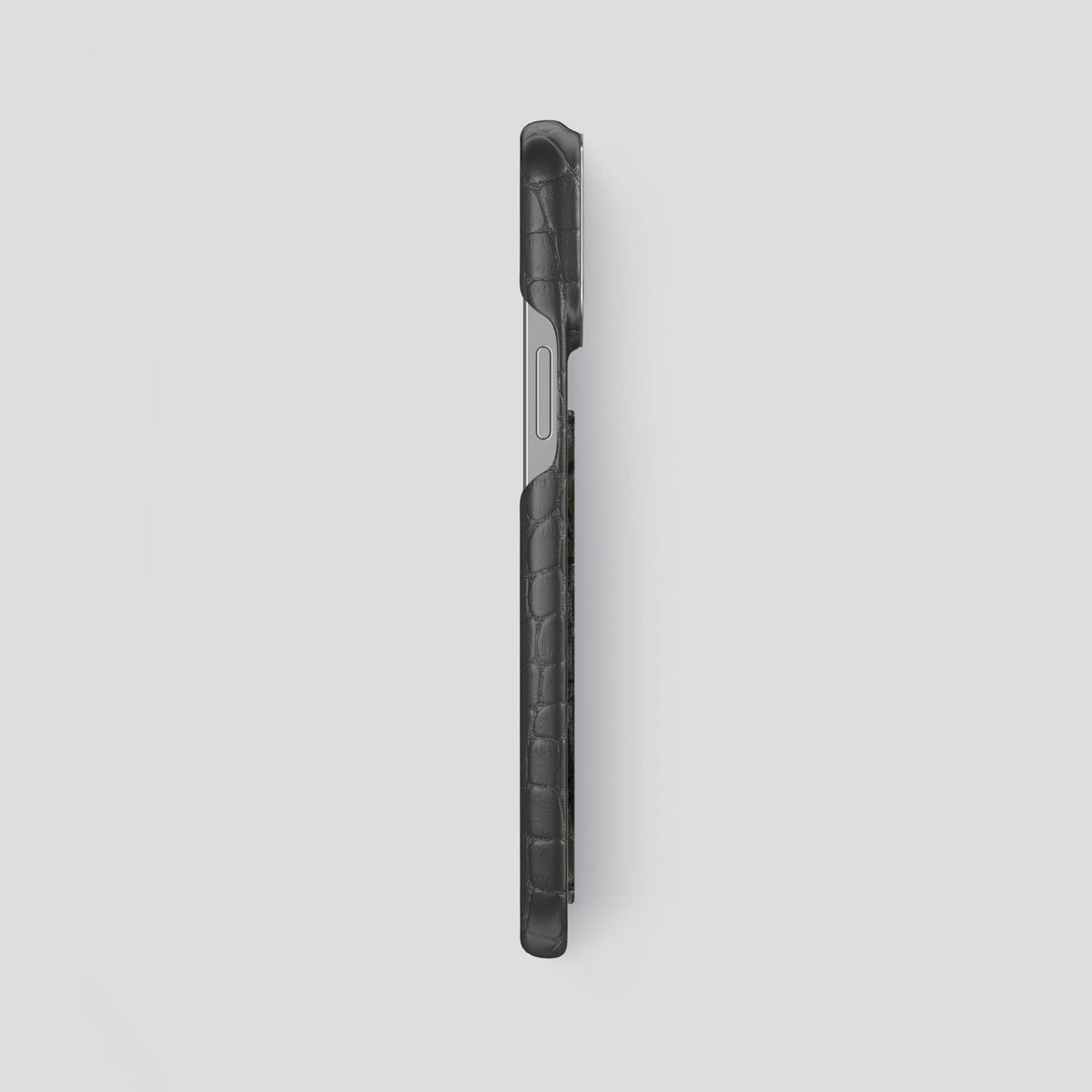 Grey iPhone 14 Pro Max Classic Case Alligator with Steel Metal -3 | Grey-Steel