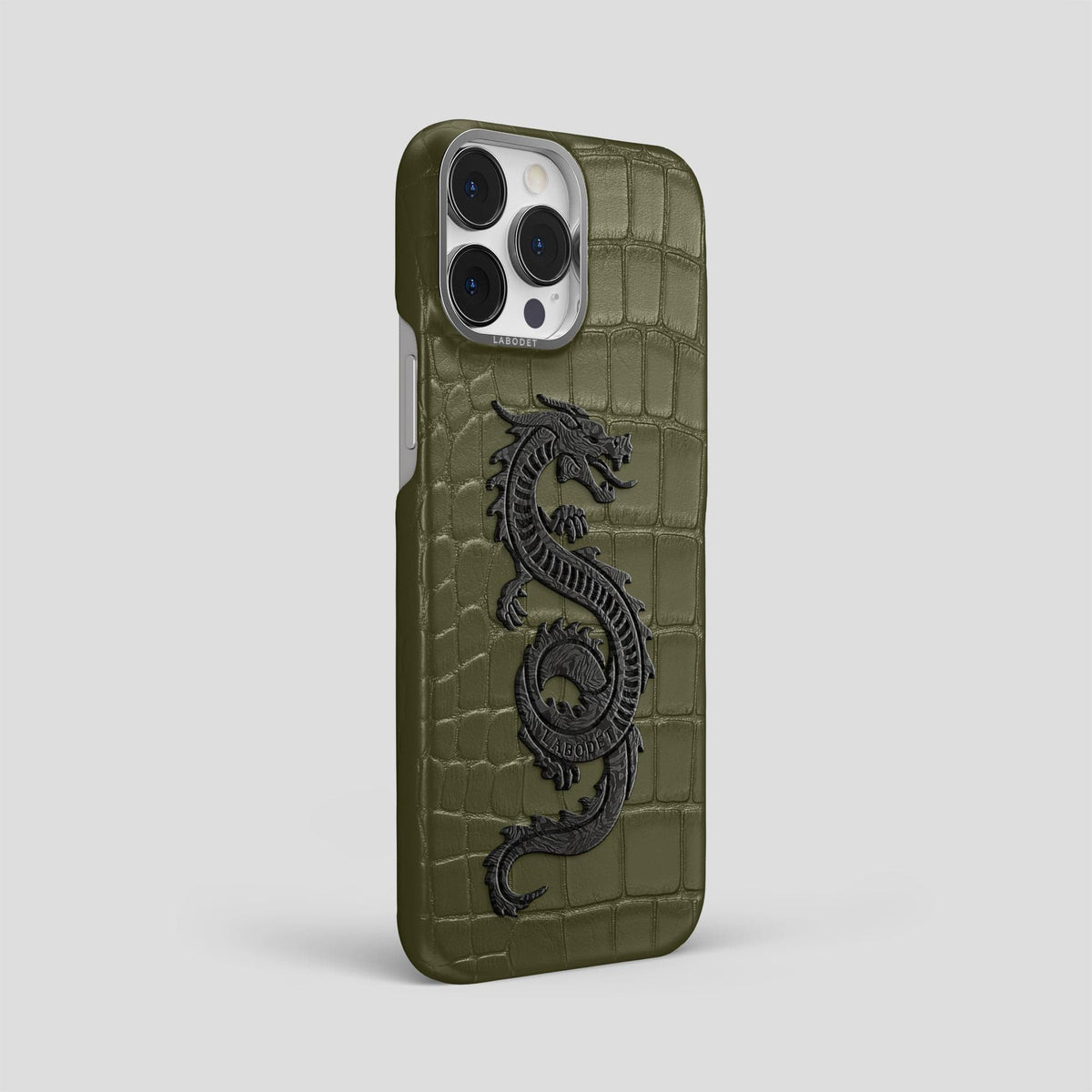 Kaki-Green iPhone 14 Pro Max Classic Case Alligator with Steel Metal -2 | Kaki-Green-Steel