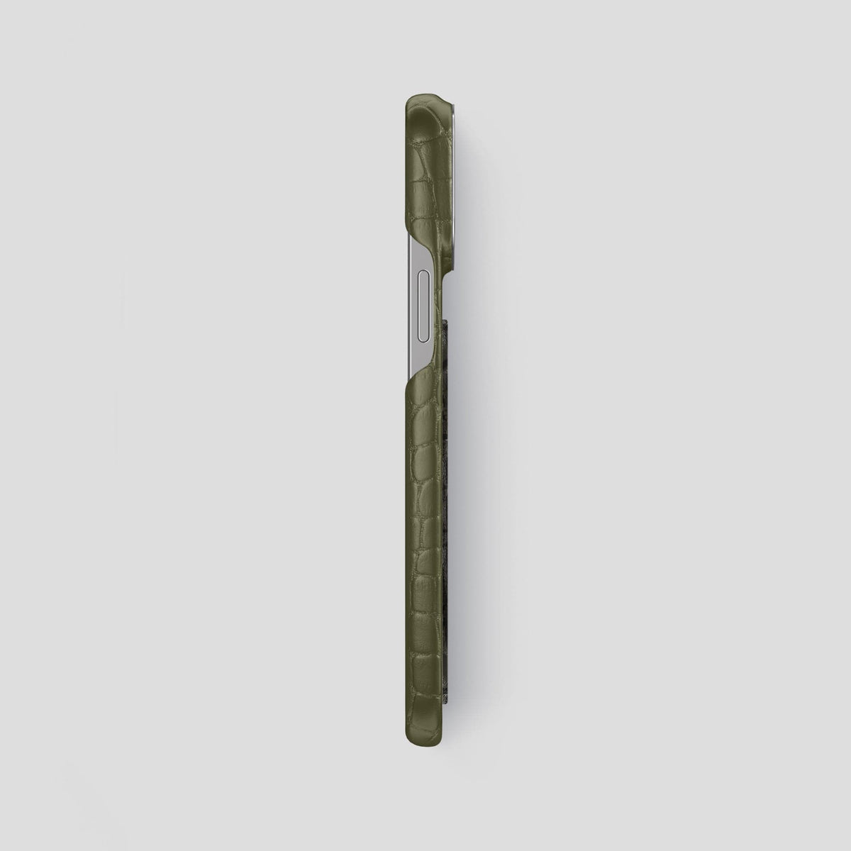 Kaki-Green iPhone 14 Pro Max Classic Case Alligator with Steel Metal -3 | Kaki-Green-Steel