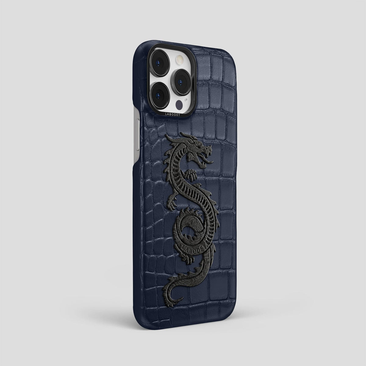 Navy Blue iPhone 14 Pro Max Classic Case Alligator with Black Metal -2 | Navy-Blue-Black