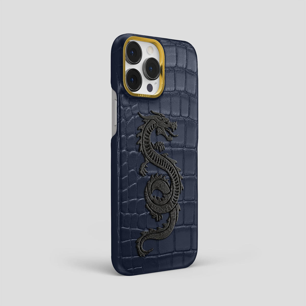 Navy Blue iPhone 14 Pro Max Classic Case Alligator with Gold Metal -2 | Navy-Blue-Gold