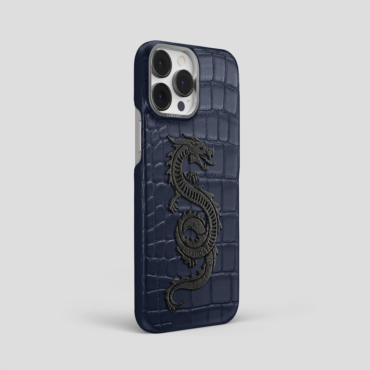 Navy Blue iPhone 14 Pro Max Classic Case Alligator with Steel Metal -2 | Navy-Blue-Steel