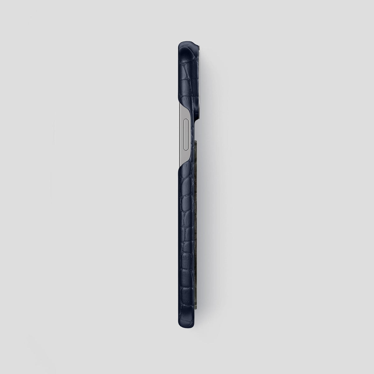 Navy Blue iPhone 14 Pro Max Classic Case Alligator with Steel Metal -3 | Navy-Blue-Steel