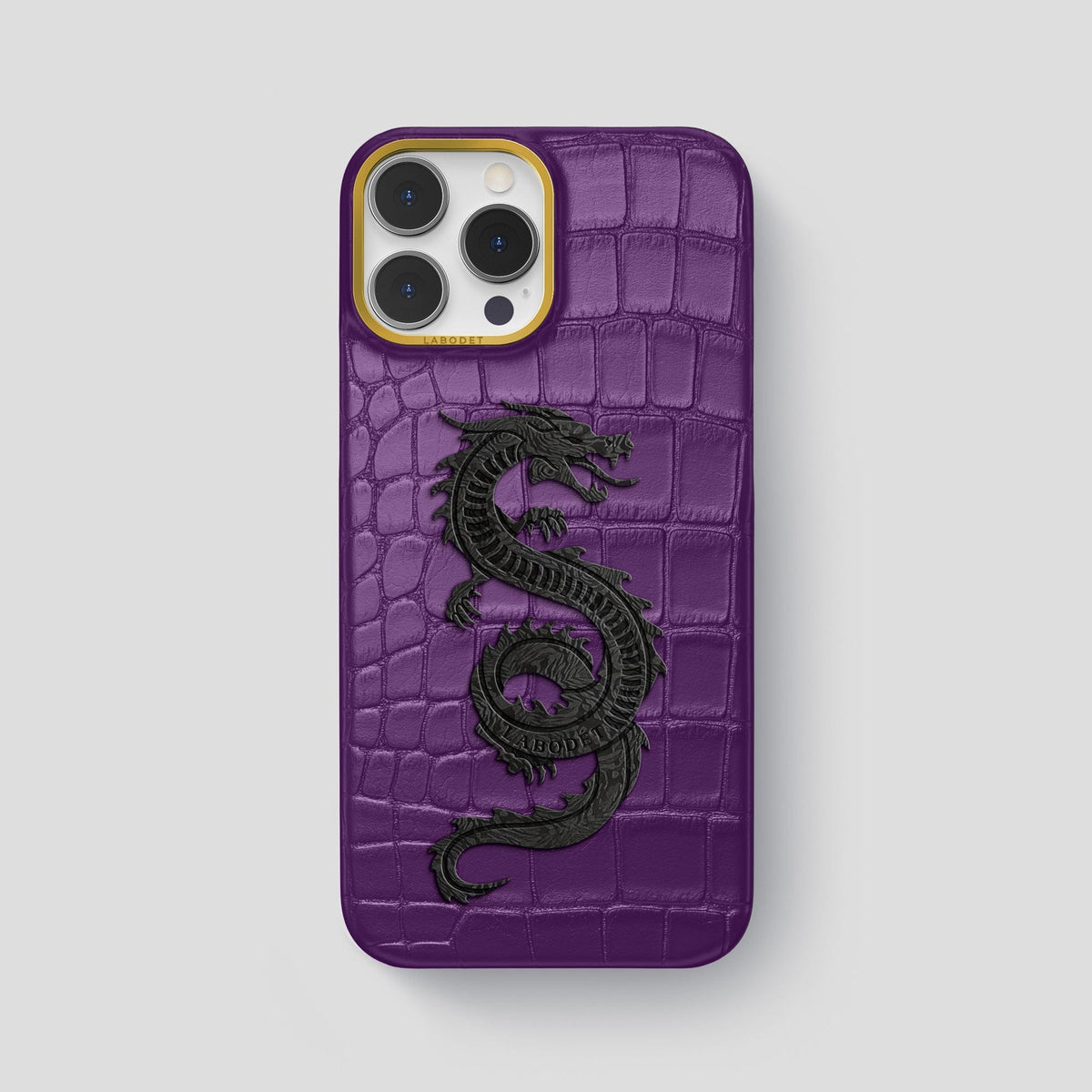 Purple iPhone 14 Pro Max Classic Case Alligator with Gold Metal -1 | Purple-Gold