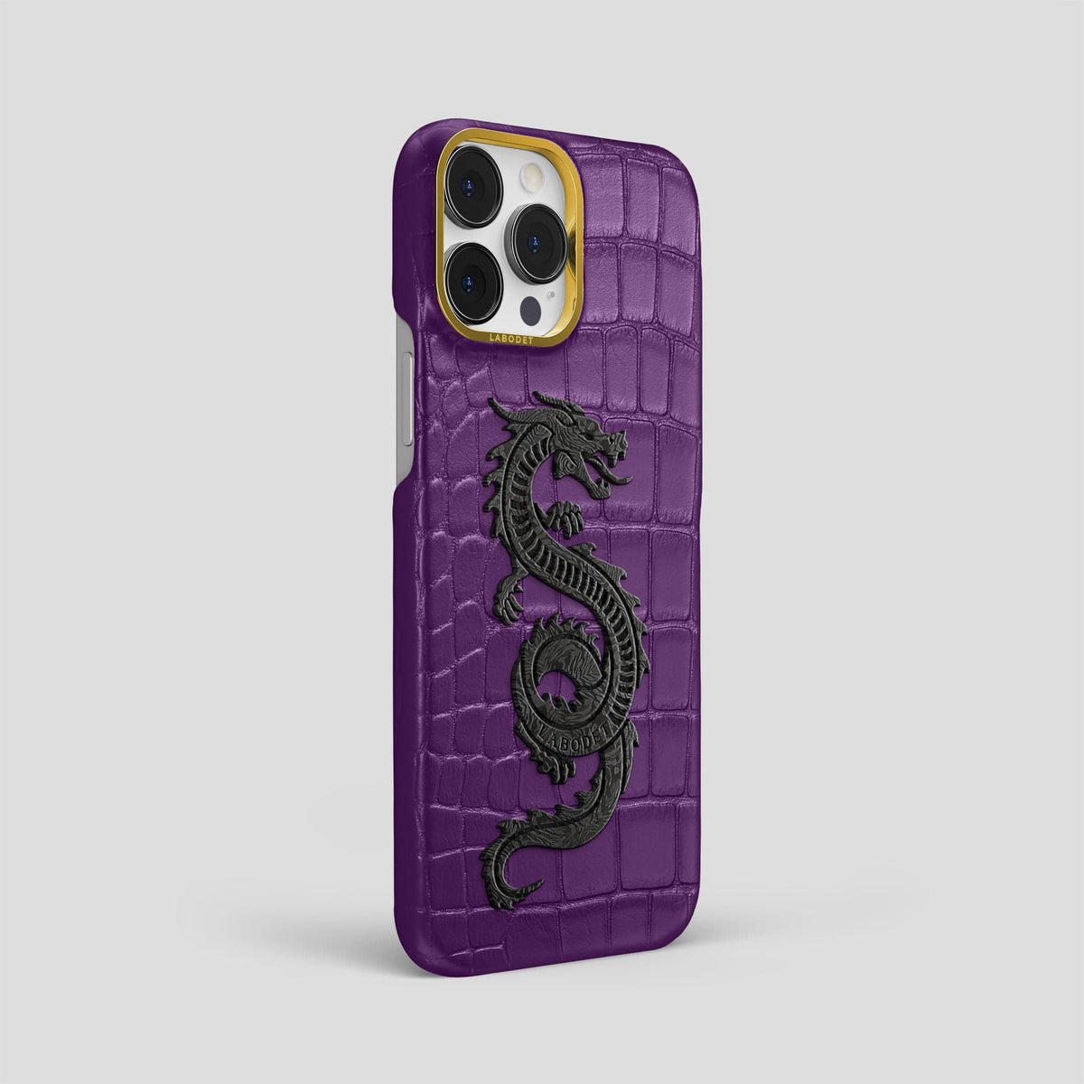 Purple iPhone 14 Pro Max Classic Case Alligator with Gold Metal -2 | Purple-Gold
