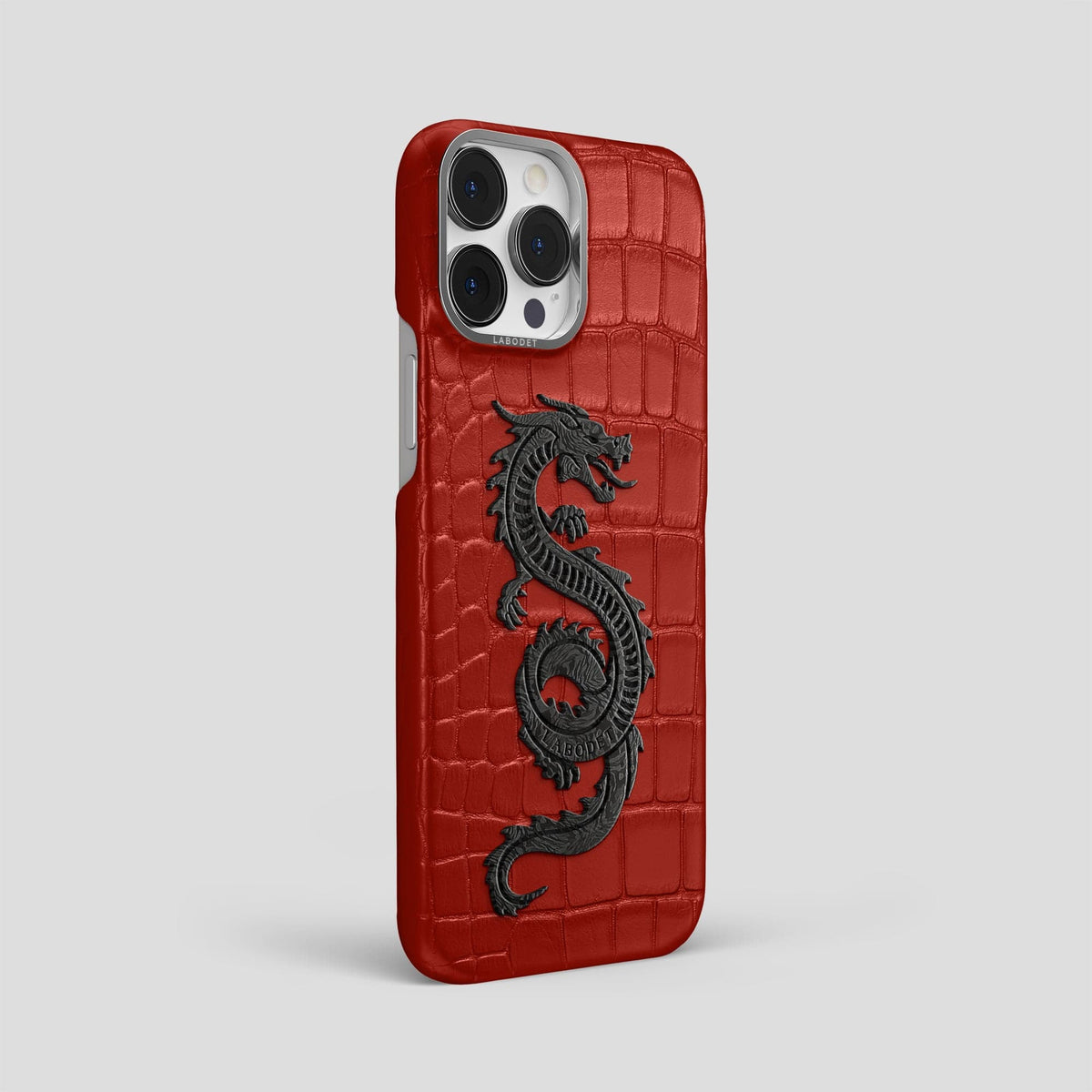 Red iPhone 14 Pro Max Classic Case Alligator with Steel Metal -2 | Red-Steel