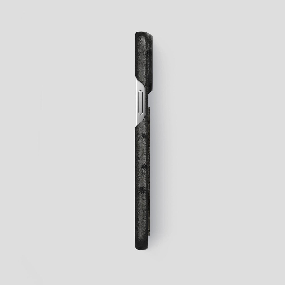 Black iPhone 15 Pro Max Classic Case Ostrich with Black Metal -3 | Black-Black