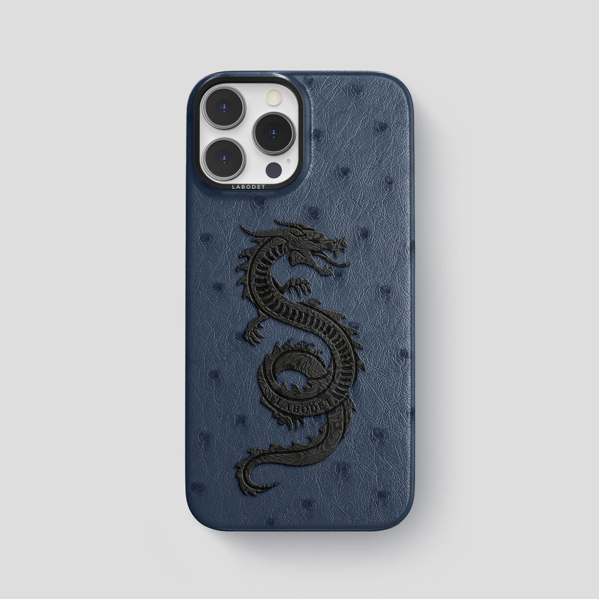 Navy-Blue iPhone 15 Pro Max Classic Case Ostrich with Black Metal -1 | Navy-Blue-Black