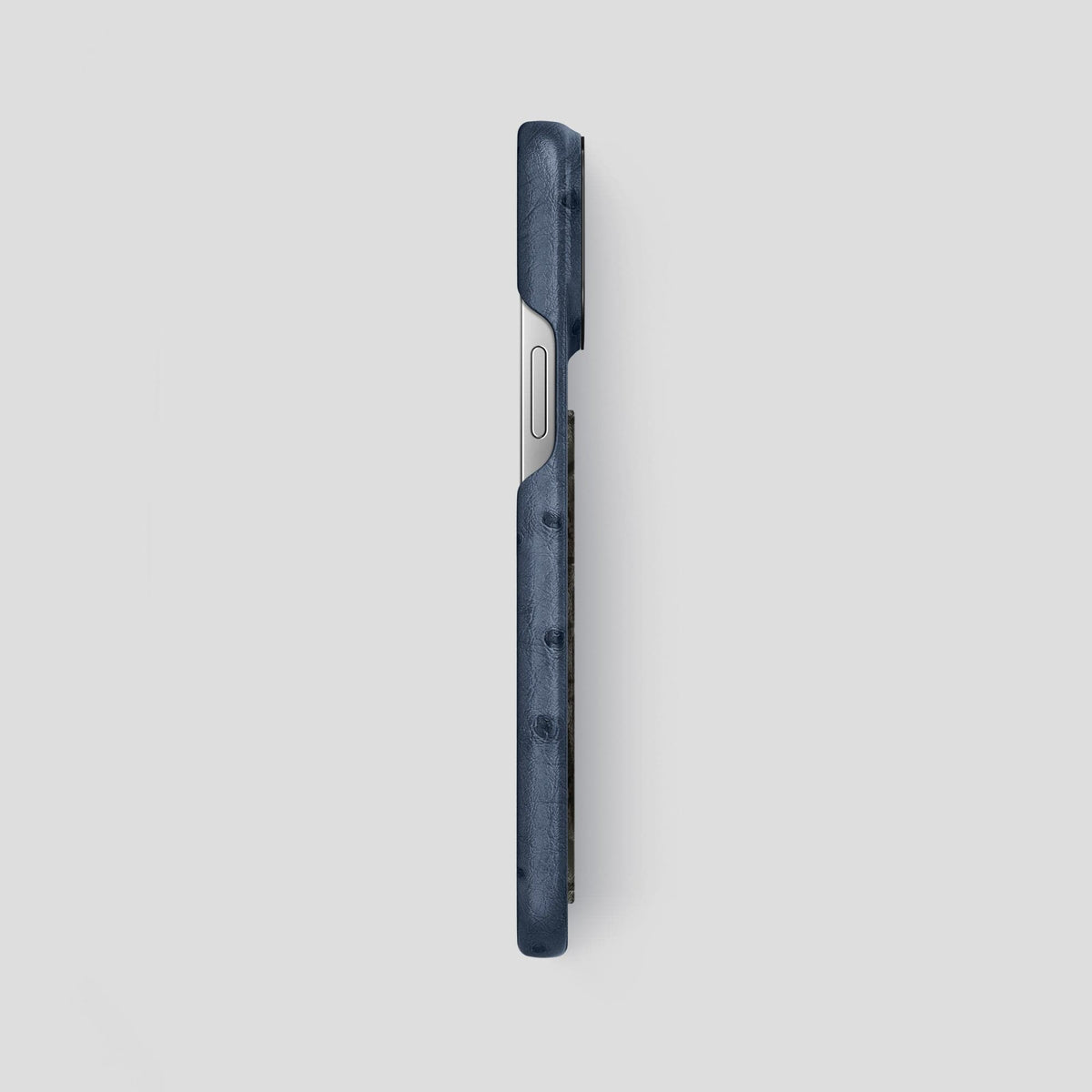 Navy-Blue iPhone 14 Pro Max Classic Case Ostrich with Black Metal -3 | Navy-Blue-Black
