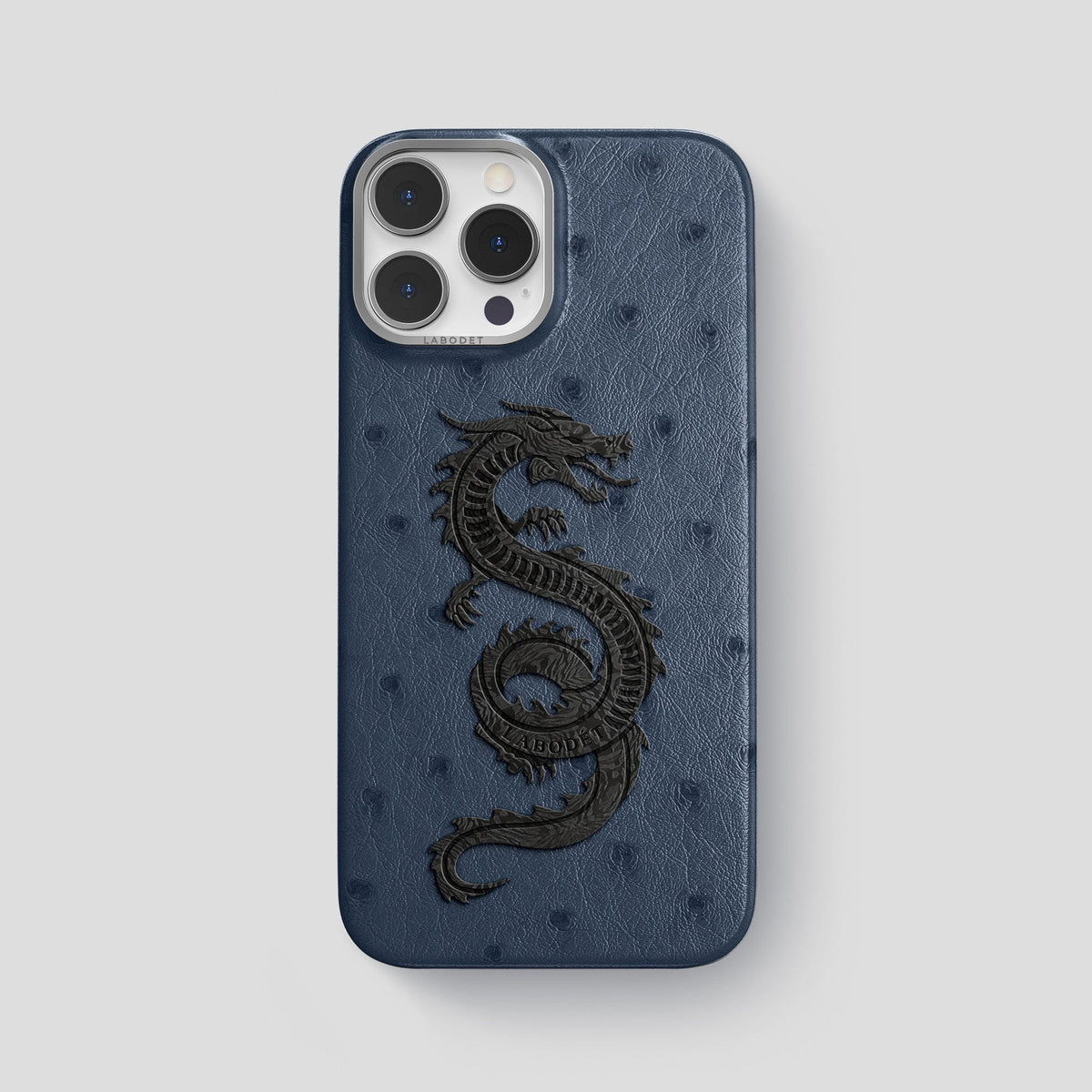 Navy-Blue iPhone 14 Pro Max Classic Case Ostrich with Steel Metal -1 | Navy-Blue-Steel