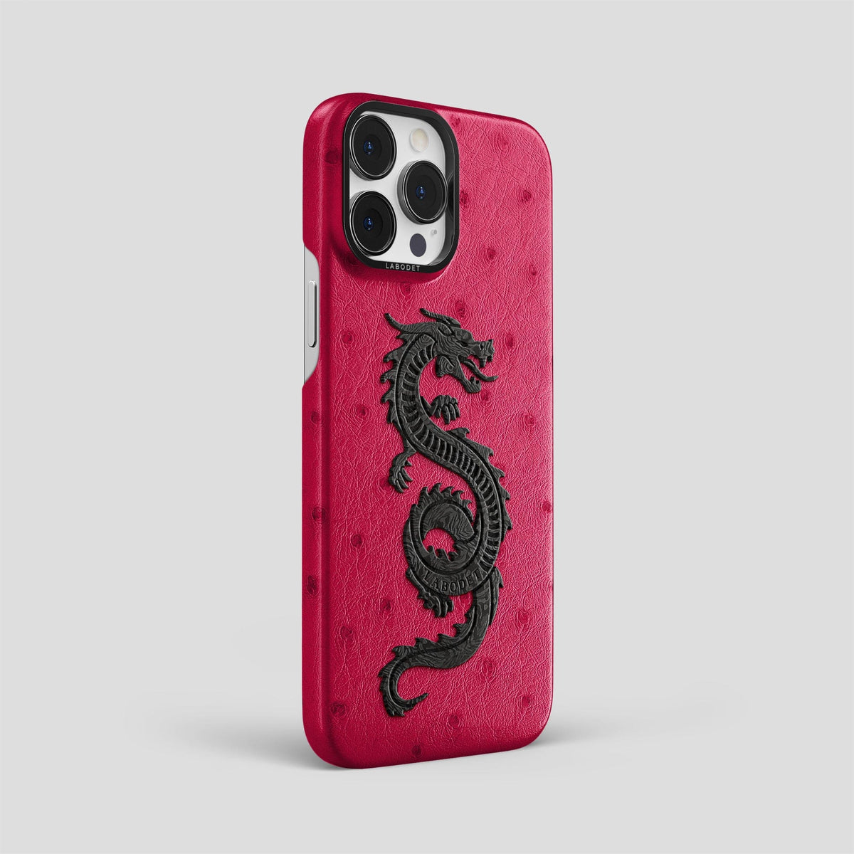 Bordeaux iPhone 15 Pro Max Classic Case Ostrich with Black Metal -2 | Bordeaux-Black