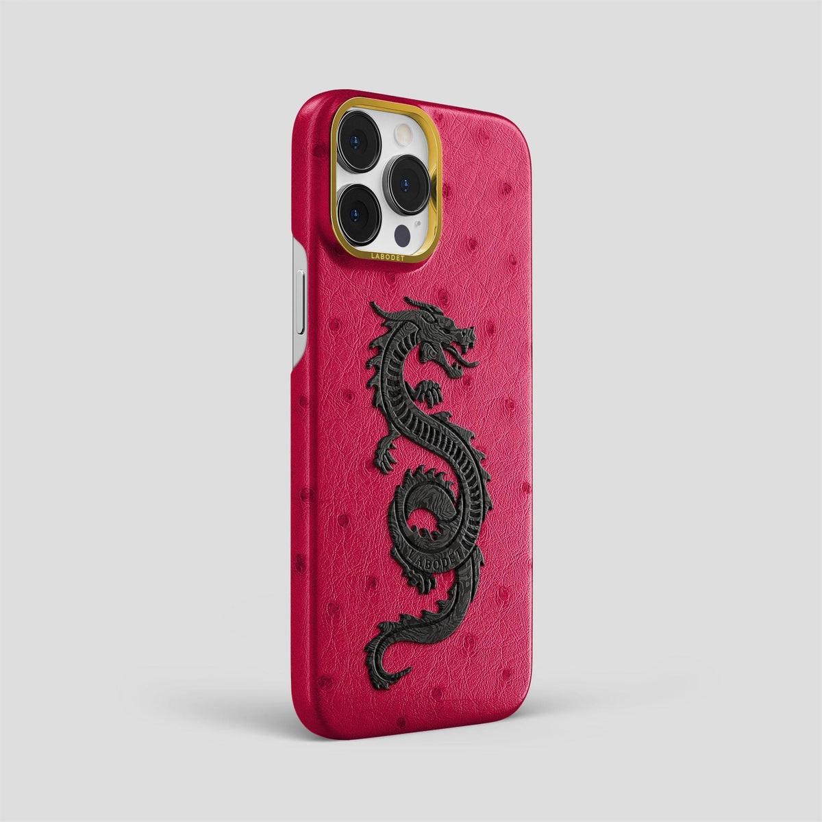Bordeaux iPhone 15 Pro Max Classic Case Ostrich with Gold Metal -2 | Bordeaux-Gold