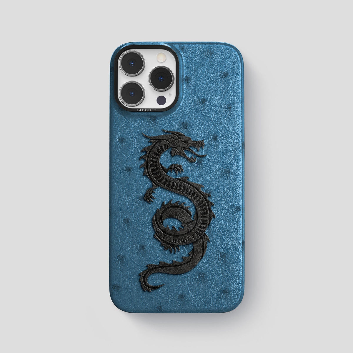 Blue-Jeans iPhone 15 Pro Max Classic Case Ostrich with Black Metal -1 | Blue-Jeans-Black