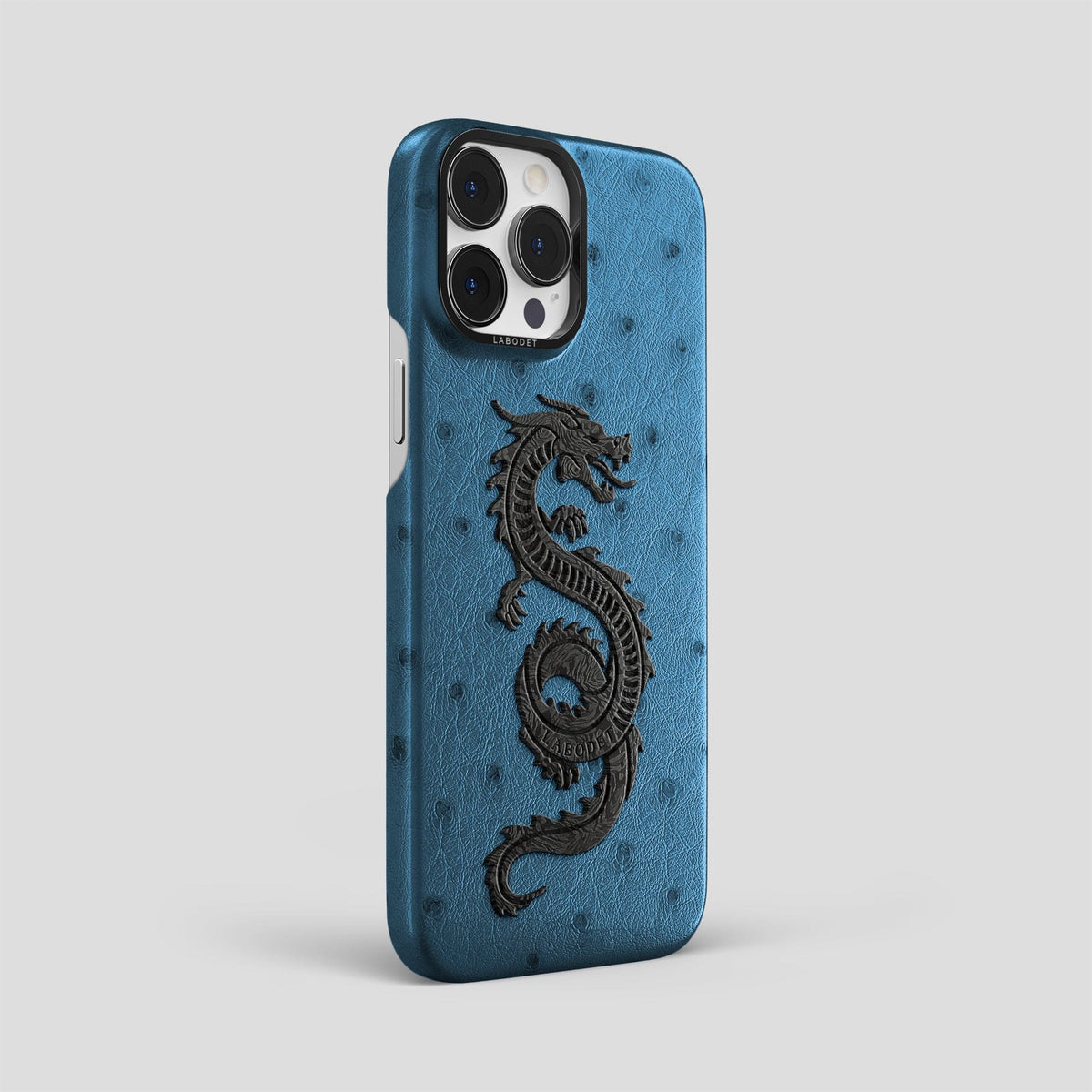 Blue-Jeans iPhone 14 Pro Max Classic Case Ostrich with Black Metal -2 | Blue-Jeans-Black