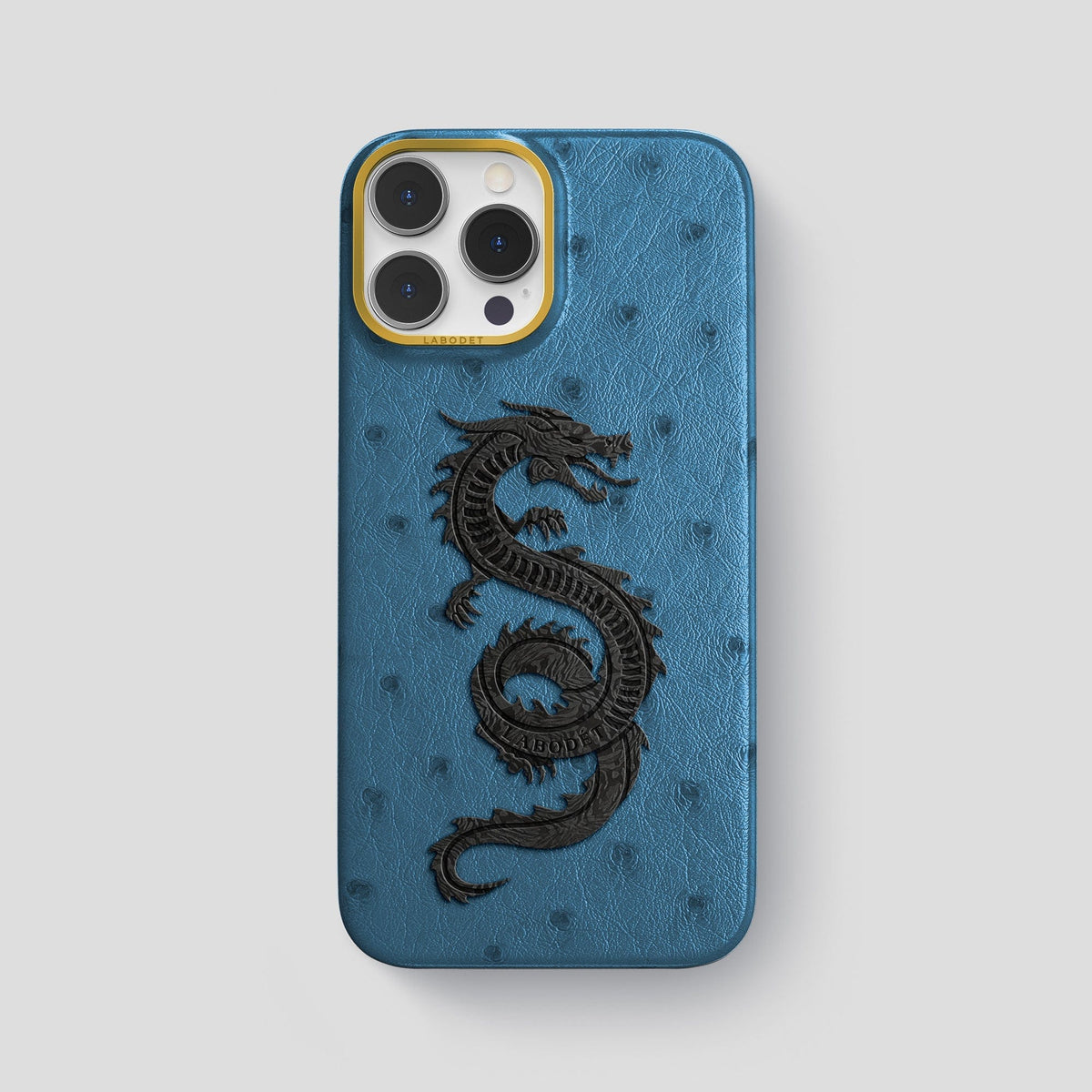 Blue-Jeans iPhone 15 Pro Max Classic Case Ostrich with Gold Metal -1 | Blue-Jeans-Gold