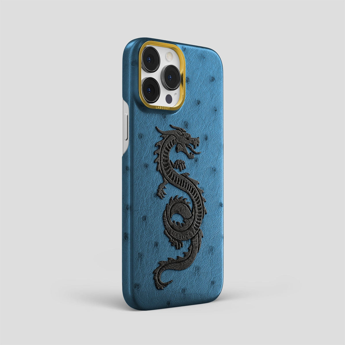 Blue-Jeans iPhone 13 Pro Max Classic Case Ostrich with Gold Metal -2 | Blue-Jeans-Gold