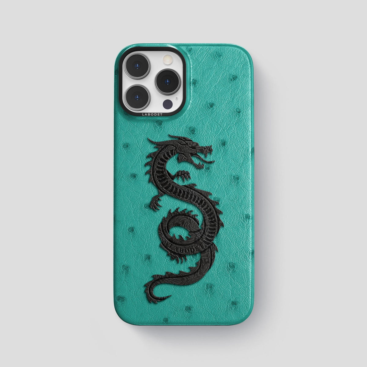 Turquoise iPhone 15 Pro Max Classic Case Ostrich with Black Metal -1 | Turquoise-Black