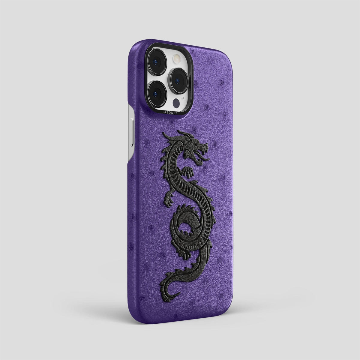 Purple iPhone 14 Pro Max Classic Case Ostrich with Black Metal -2 | Purple-Black