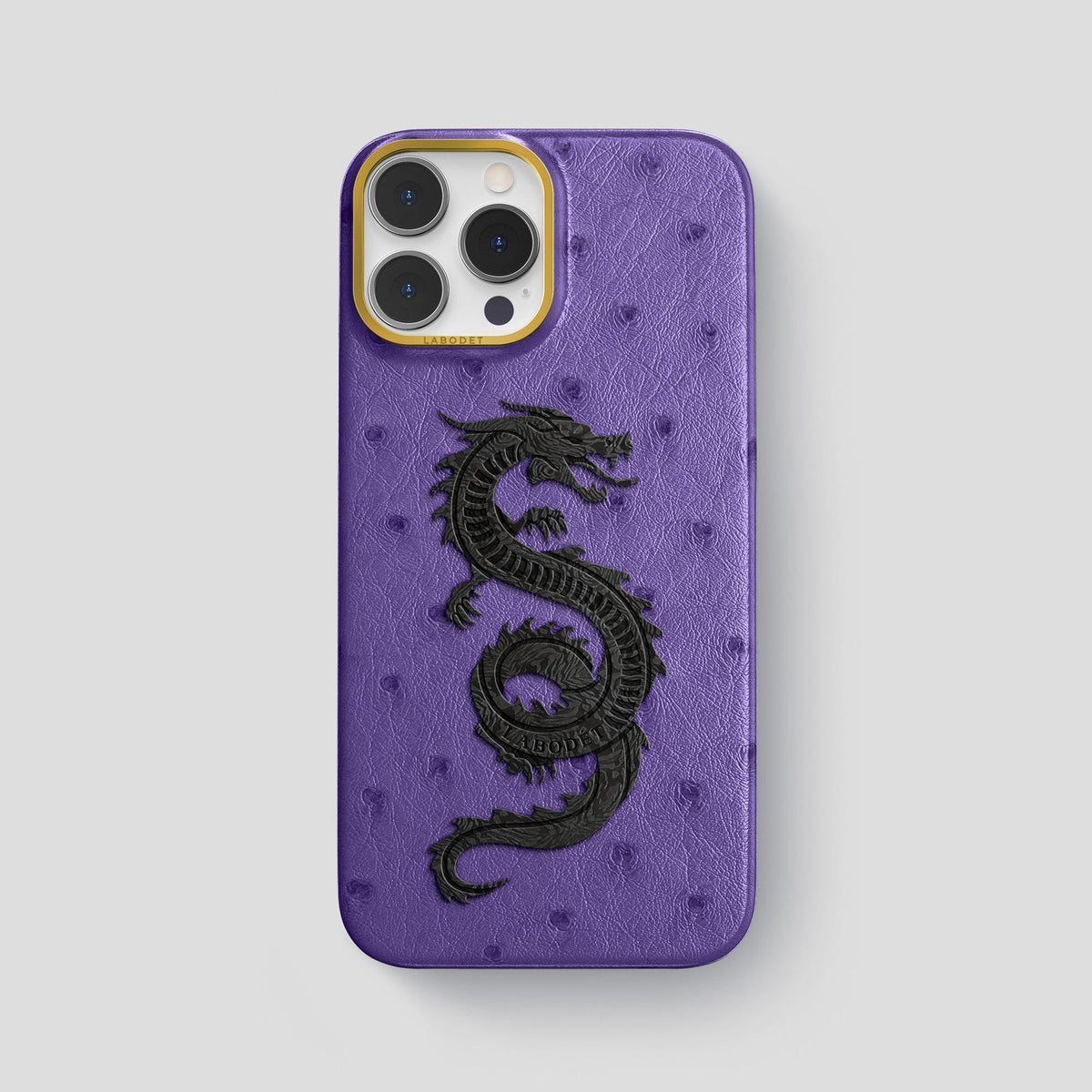 Purple iPhone 14 Pro Max Classic Case Ostrich with Gold Metal -1 | Purple-Gold