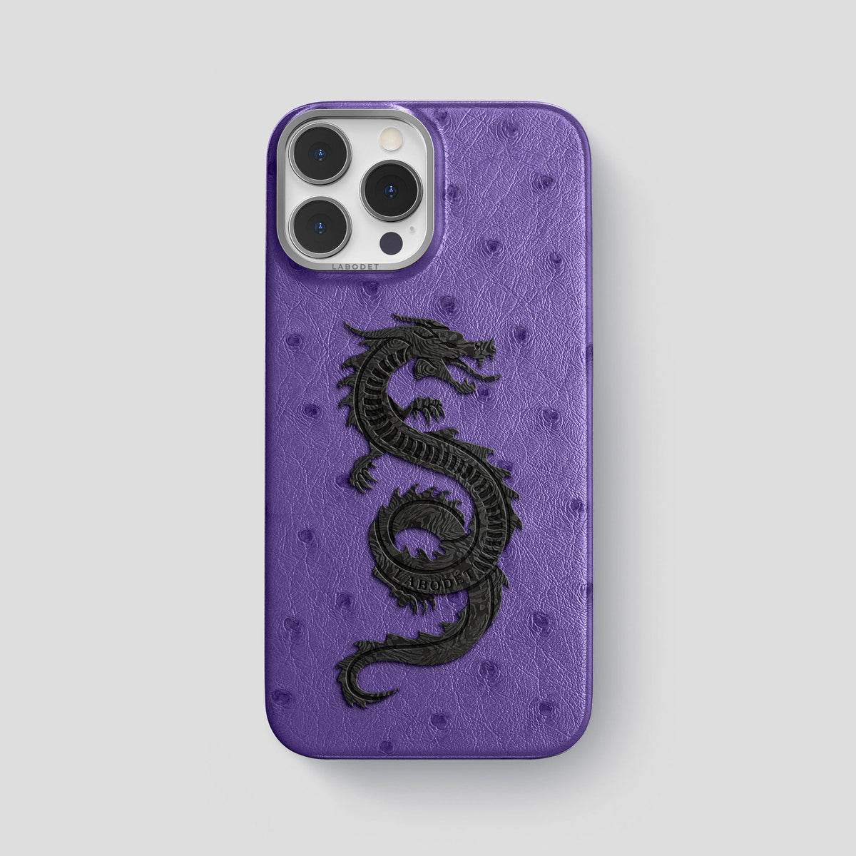 Purple iPhone 15 Pro Max Classic Case Ostrich with Steel Metal -1 | Purple-Steel