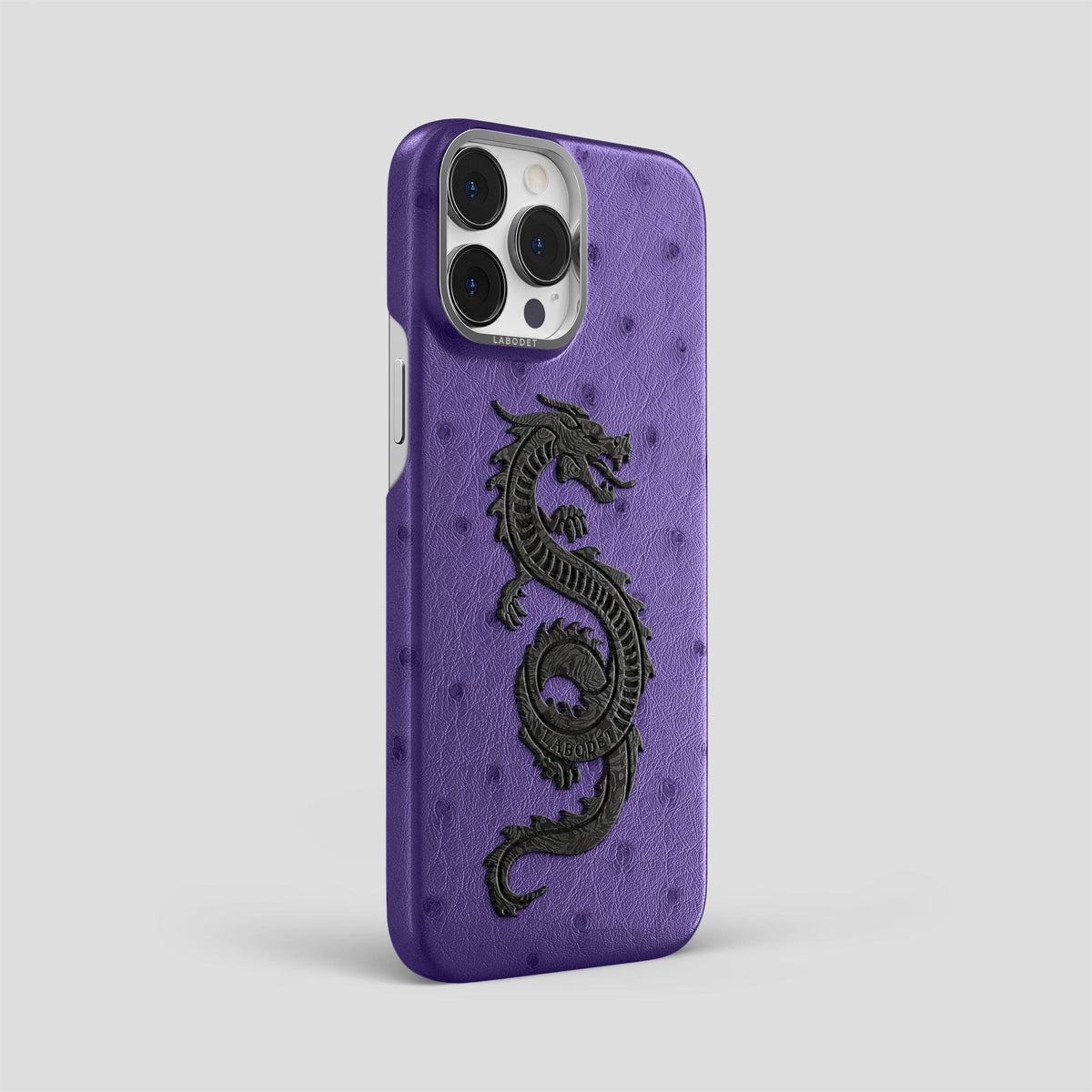 Purple iPhone 14 Pro Max Classic Case Ostrich with Steel Metal -2 | Purple-Steel