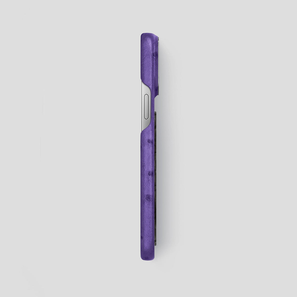 Purple iPhone 15 Pro Max Classic Case Ostrich with Steel Metal -3 | Purple-Steel