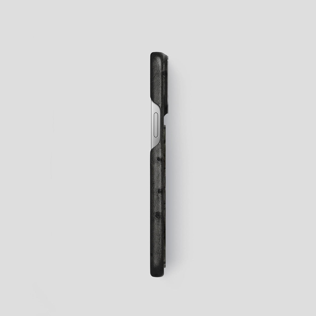 Black iPhone 15 Pro Classic Case Ostrich with Steel Metal -3 | Black-Steel