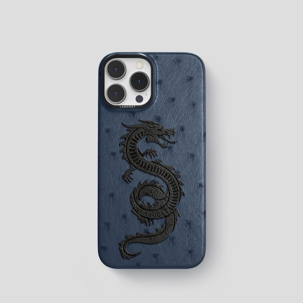 Navy-Blue iPhone 14 Pro Classic Case Ostrich with Black Metal -1 | Navy-Blue-Black