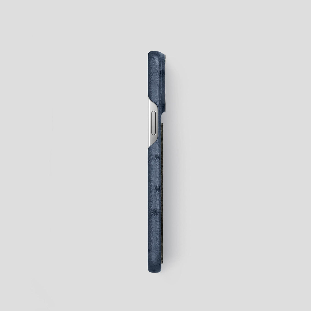 Navy-Blue iPhone 14 Pro Classic Case Ostrich with Steel Metal -3 | Navy-Blue-Steel